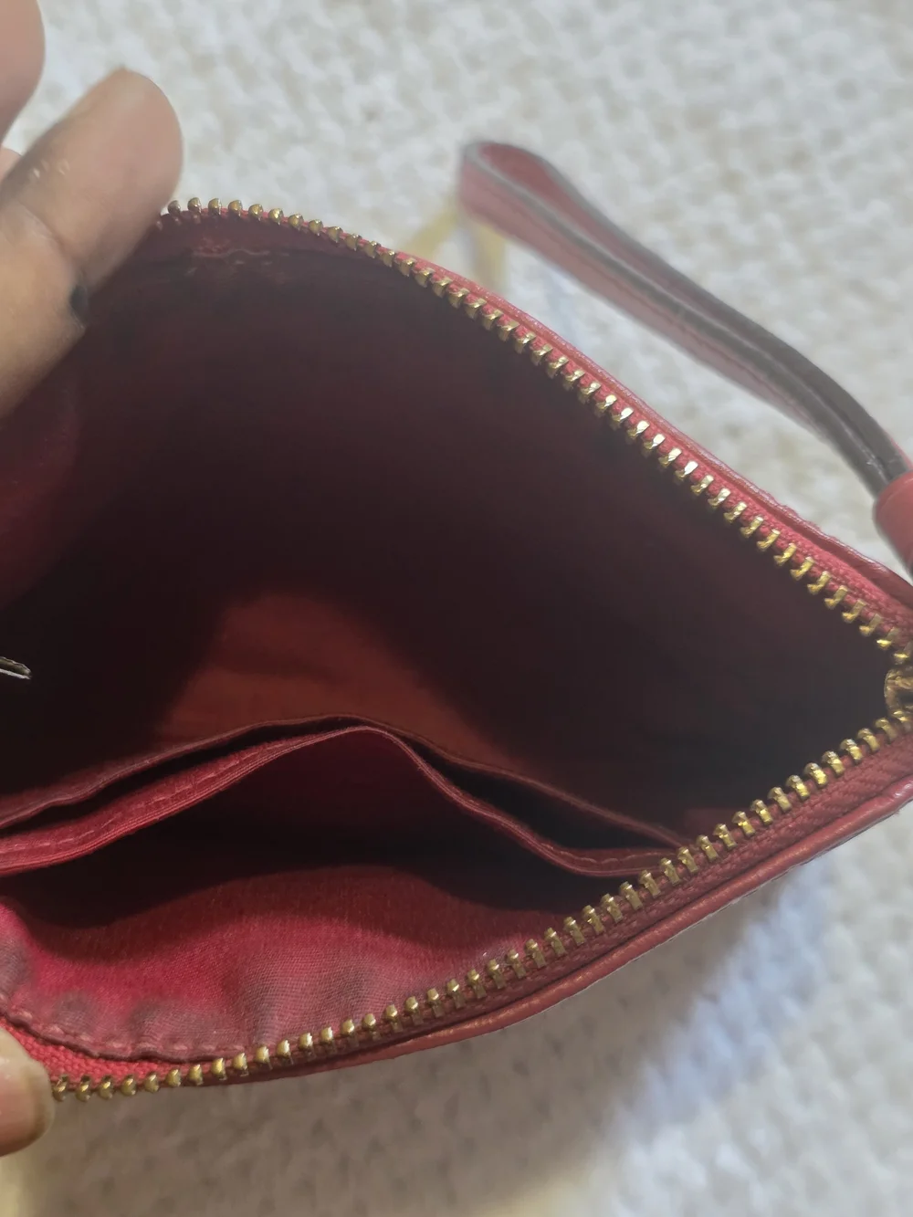 Coach Brown Signature Canvas Wristlet with Red Trim
